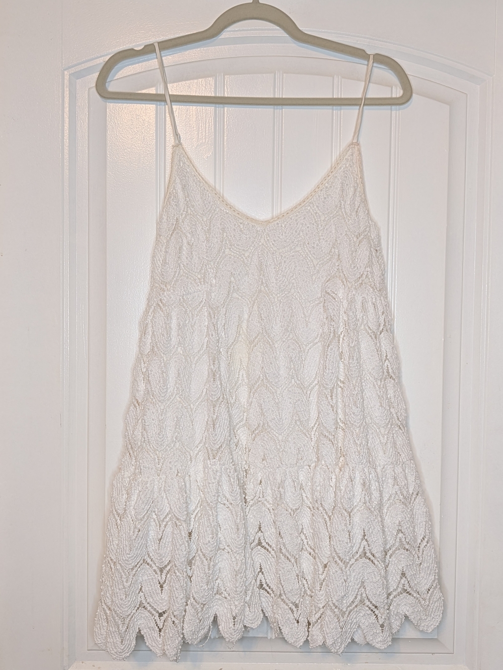 Mustard Seed White Crochet Sleeveless Swing Tank Mini Dress